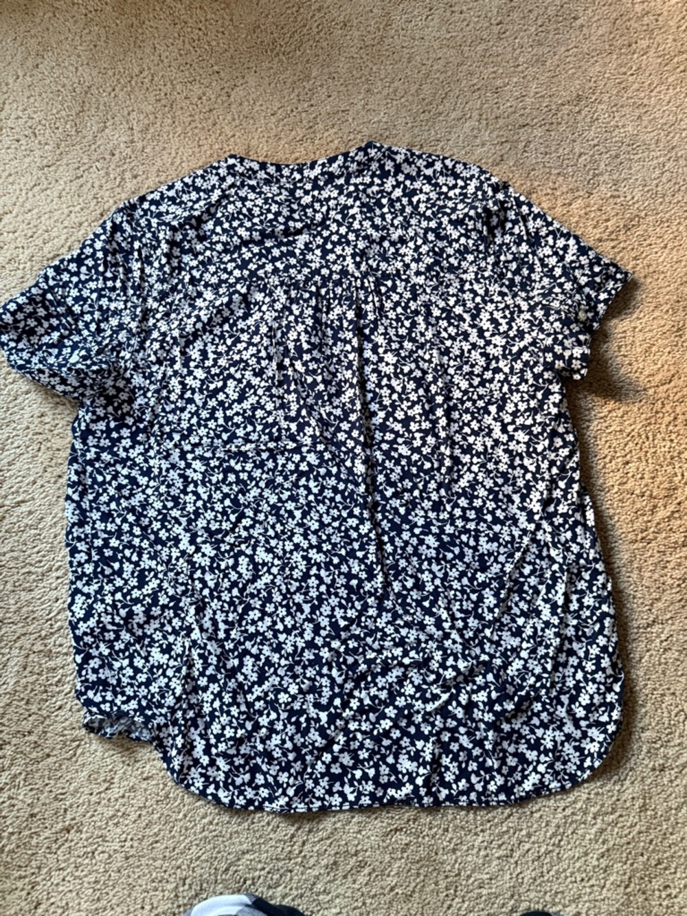 J. Crew Navy and White Floral Short-Sleeve Blouse